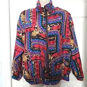 Vintage 80s EVR S Silk Bomber Hip Hop Jacket Coat Horsebit Womens Chain sz M